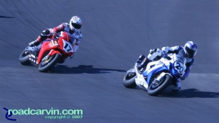 2007 Red Bull U.S. Grand Prix - AMA Superbike - Duhamel Chasing Yates: Miguel Duhamel chasing Aaron Yates in a fight for 3rd place.